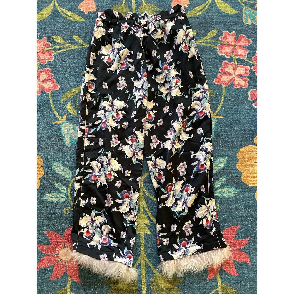 NWT Zara Floral Satin Feather Trim Pants Size Medium - Picture 3 of 6